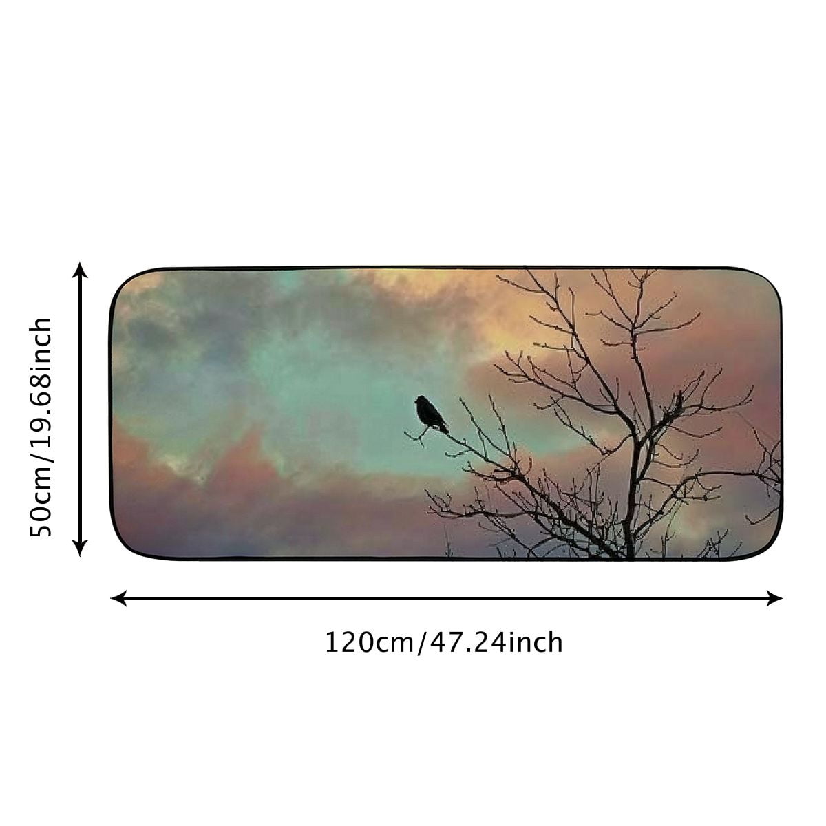 PHYHOO Decorative Door Mat, Door Mat with Non-Slip Rubber Backing, Easy Cleaning, Traps Dirt, Rug for Entry, Patio, Garage - Tree Dawn Bird Winter Weather Cold Clouds 19.68*47.24 in