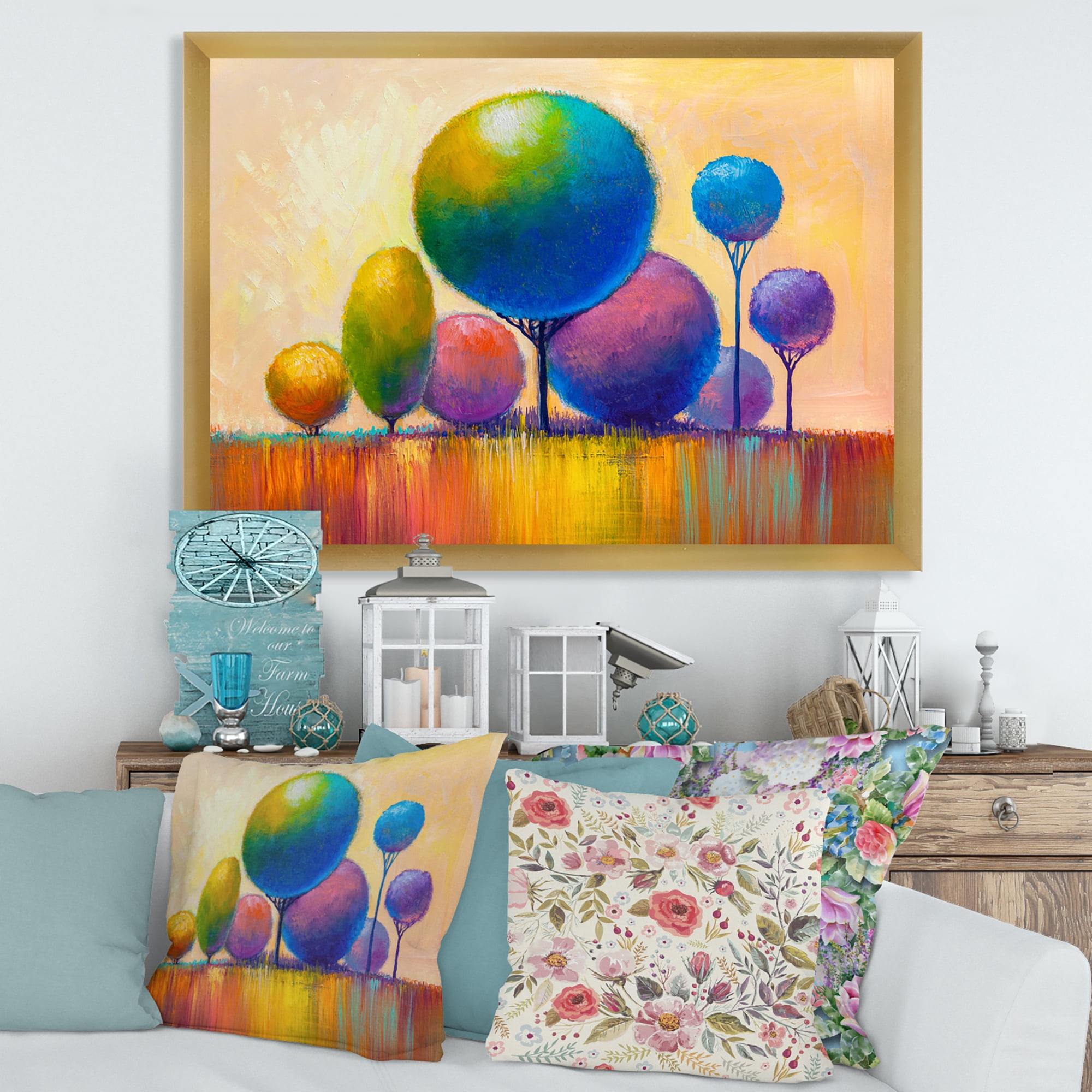 Designart 'Ornamental Colourful Trees VIII' Modern Framed Art Print
