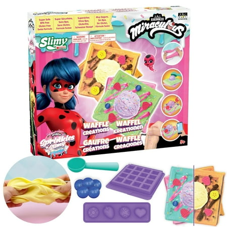 Miraculous Ladybug - Sprinkles n' Slimy Waffle - Slime Kit for Girls and Boys, Role Play Toys for Kids with Waffle Maker, Ice Cream Scoop, Molds, Slime & Light Clay, Flavoring and Topping, Wyncor