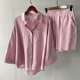 thumbnail image 2 of HAPIMO Women's Workout Sets Daily Tracksuit Outfits 2 Piece Solid Cotton Spring Holiday Fall Short Sleeve Round Neck Tops Elastic Waist Pants LoungeWear Casual Comfy Shorts Pink L, 2 of 8