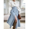thumbnail image 5 of utcoco Women's High Waist Long Denim Skirt Button Down Swing A-Line Jean Maxi Skirt with Pockets, 5 of 6