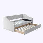 Boyd Sleep Manchester Upholstered Daybed with Trundle, Twin Size Linen Sofa Bed with Nailhead Trim, Off White