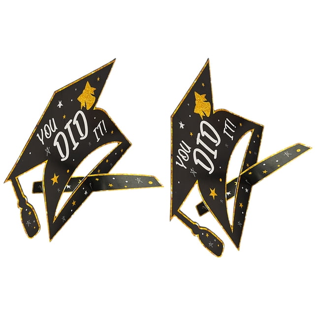 KONTONTY 2Pcs Black Paper Doctoral Cap Graduation Party Centerpiece for Table Decor
