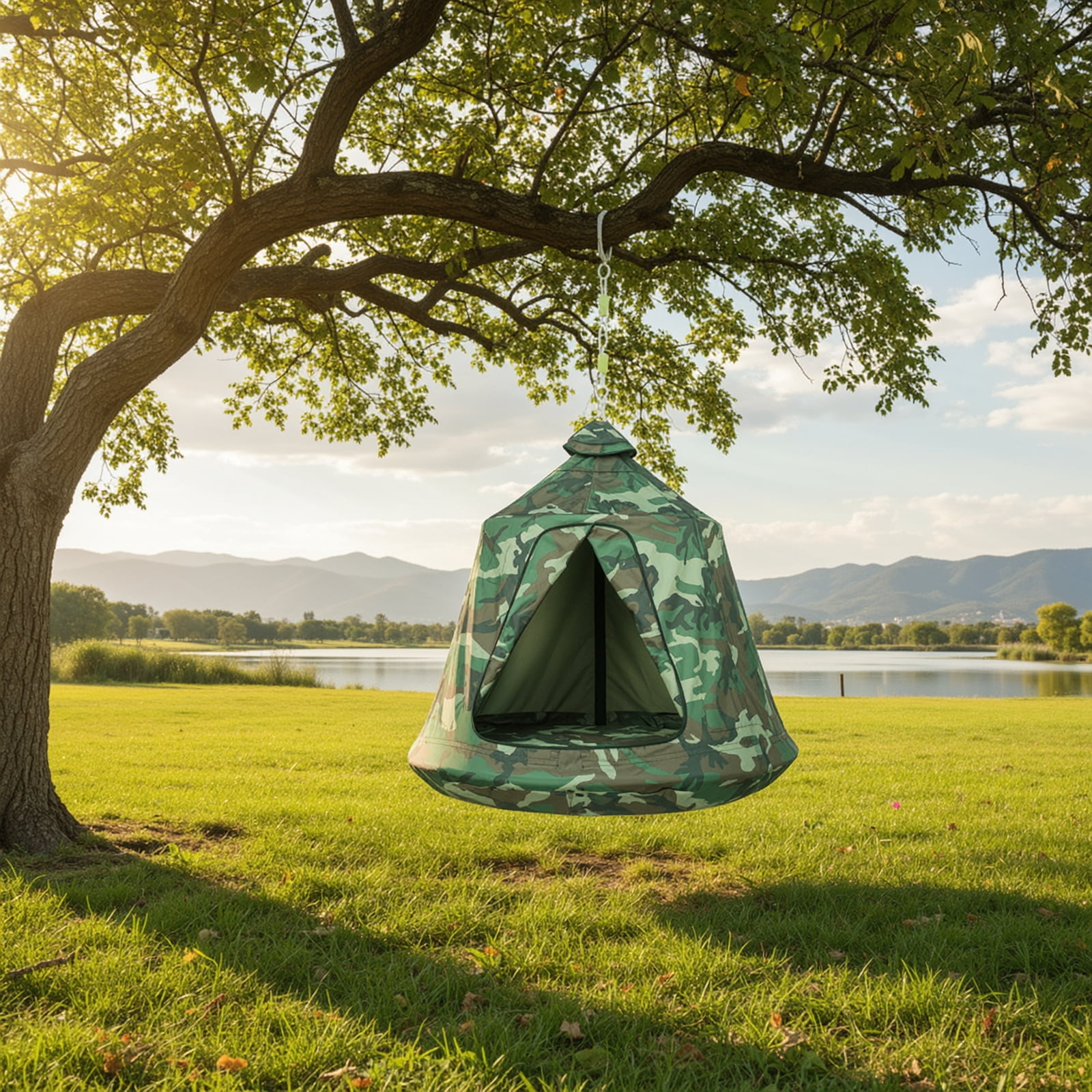 TLSUNNY Hanging Tree Tent, Hanging Chair Swing Tent Set, Waterproof Tree Ceiling Pod, W/ Lights String, Max Capacity 330 lbs