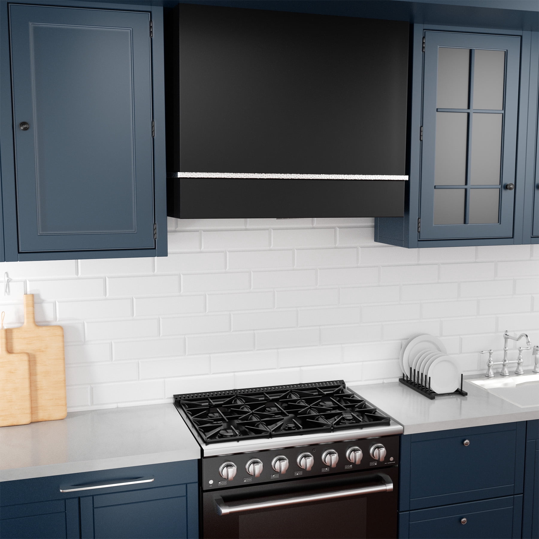 Akicon Range Hood 36 Inch, 600 CFM Stainless Steel Vent Hood with Powerful Range Hood Insert, Modern Square Kitchen Hood with 3 Speed Control, LED Lights, Baffle Filters, Wall Mounted (AK-HS36HA-JBN)