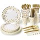 thumbnail image 1 of Juego Vajilla Fiesta 200 Piezas, Platos, Cubiertos y Vasos Reutilizables, Incluye Cucharas, Tenedores, Cuchillos, Servilletas, Para Bodas, Cumpleaños, Navidad y Eventos para 25 Personas (Blanco), 1 of 4