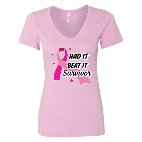 Inktastic Breast Cancer Awareness Had It Beat It Survivor Women's V-Neck T-Shirt