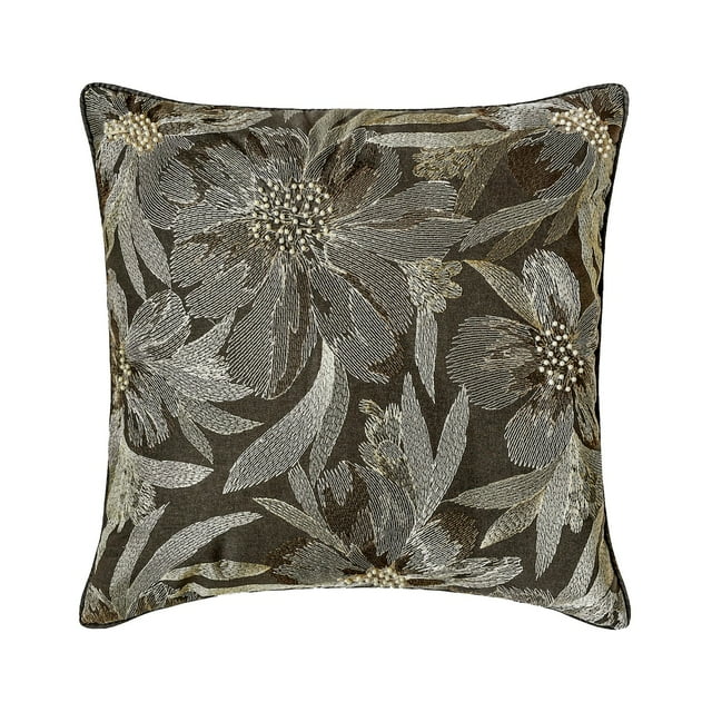 The HomeCentric Decorative Grey Pack of 2, 16"x16" (40x40 cm) Throw Pillows, Wool Embroidery & Pearl Throw Pillows For Couch, Floral Pattern Modern Style Easter - Alyssa