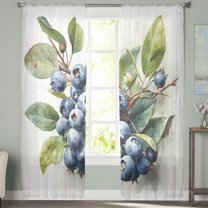 Sheer Curtains 108 inches Long, Fruit Blueberry Green Leaves Light Filtering Sheer Window Curtains Rod Pocket Voile Drapes for Bedroom Living Room, 52"W x 108"L 2 Panels