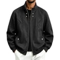 thumbnail image 2 of IhhxPro Big & Tall Men's Vintage-Inspired Leather Look Bomber Jacket with Pockets Fit Zip-Up Retro Classic Motorcycle Outerwear Casual Slim M-4XL, 2 of 9