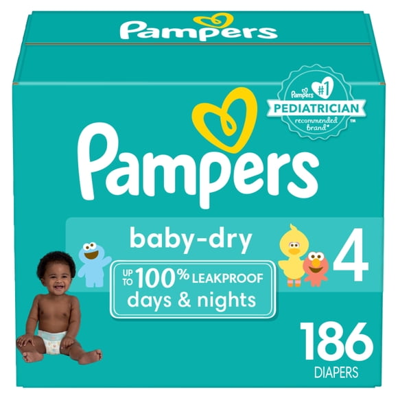 Pañales Pampers Baby Dry, tamaño 4, suministro para un mes (186 unidades)