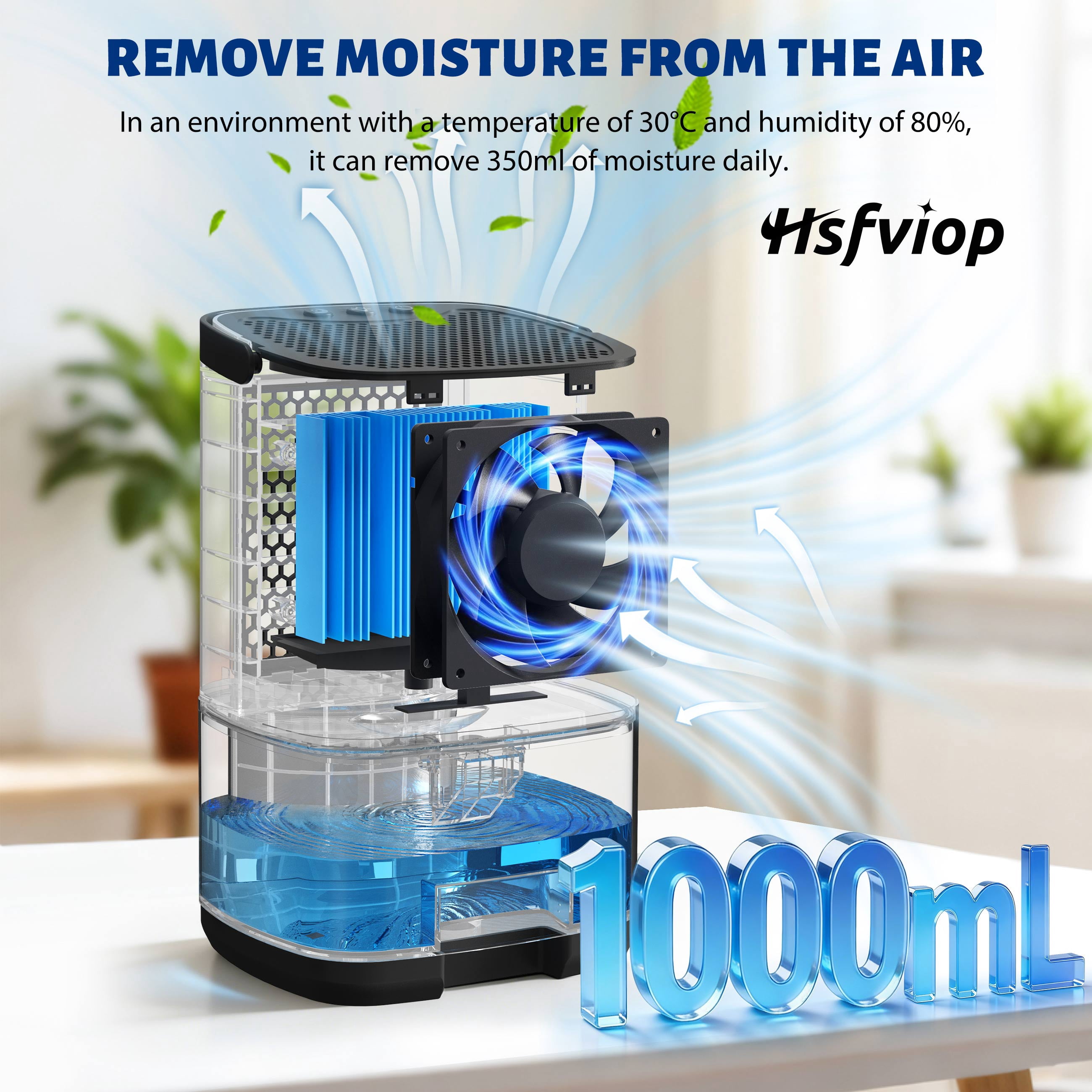 Hsfviop Dehumidifier for Home with LED Light Portable Water Tank with Auto-off for Home 7 Colors,Black