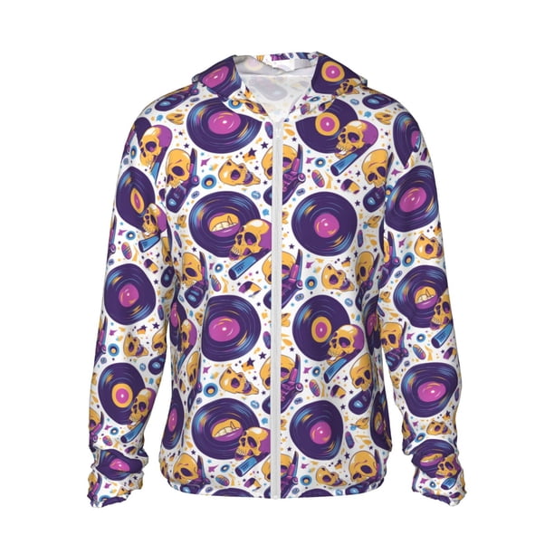 Balery record rock Skull star Sudadera ligera de manga larga con capucha y protección solar UPF 50+ para hombre y mujer, ideal para pesca y running-3X-Large