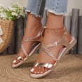 thumbnail image 3 of Rokment Metallic Woven Leather Wedge Flip Flops Stylish Casual Leather Comfortable Low Heel Dressy Sandals with Adjustable Back Strap Rose Gold Size 6, 3 of 7