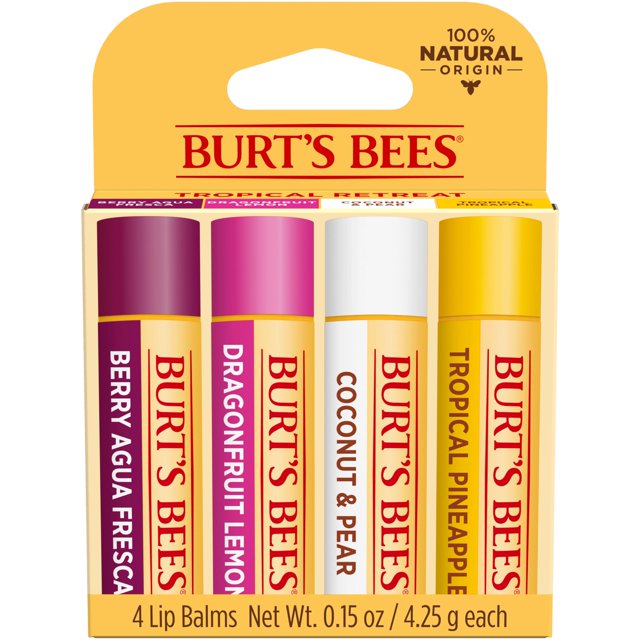 Bálsamo labial Burt's Bees Tropical de piña, baya y fruta del dragón, paquete de 4