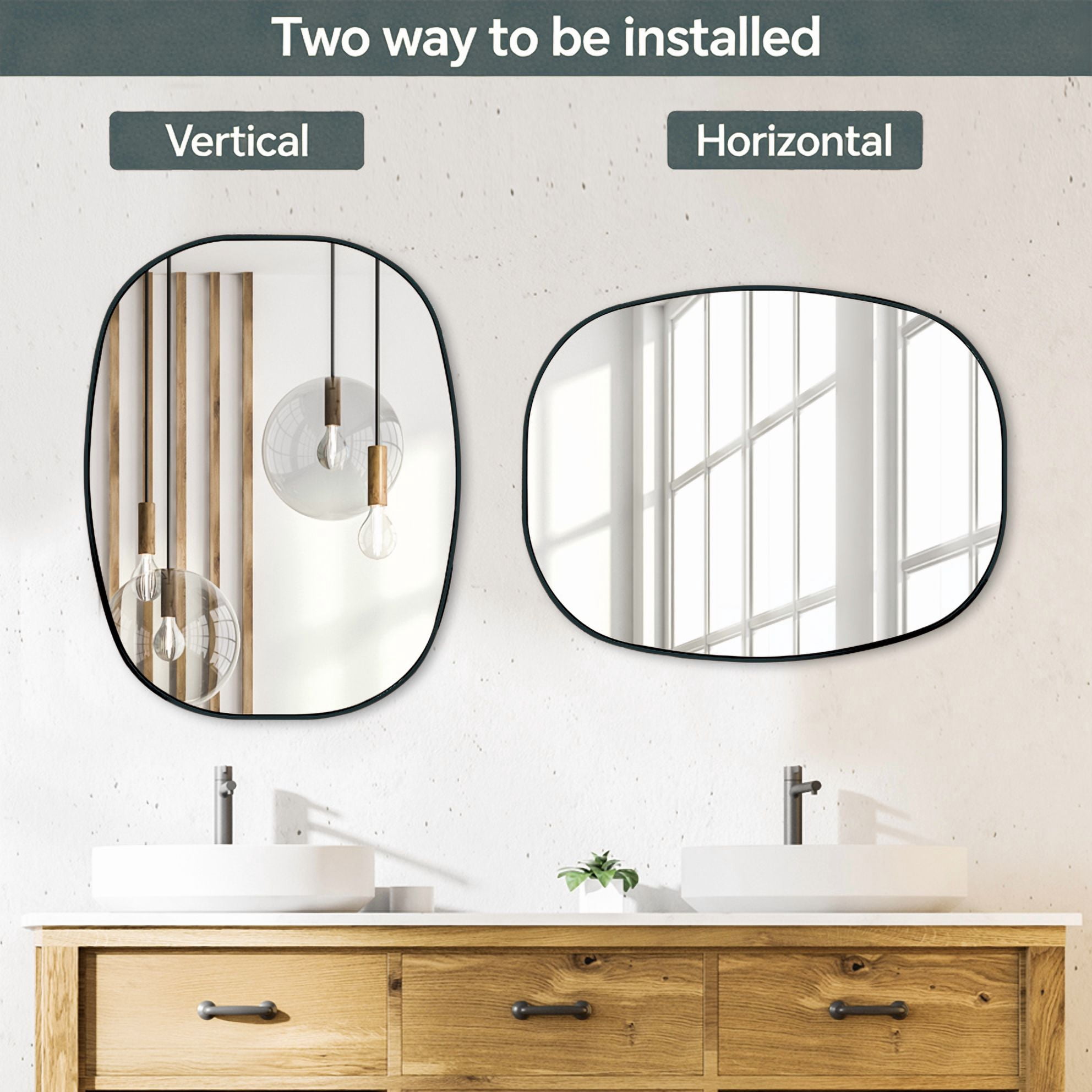 24x32-Inch Oval Bathroom Mirror with Black Metal Frame, Modern Vanity Mirror and Wall Mounted Dressing Mirror for Bathroom, Black