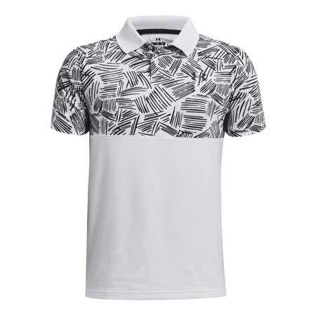Under Armour 2023 Boys Perf Palm Sketch Polo White/Black YXL