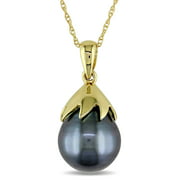 10k Yellow Gold Tahitian Black Pearl Necklace (9.5-10 mm)