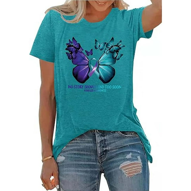 TINZ T-Shirt Classique à Motif pour Femmes, Couleur Unie, Col Rond, Manches Courtes, Décontracté, pour Usage Quotidien, Haut d'Exercice, Chemise Ample à Manches Longues