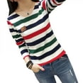 thumbnail image 2 of New Female T-shirt Striped Long Sleeve Cotton Slim Round Collar Shirt Casual Wild Women Tops, 2 of 5