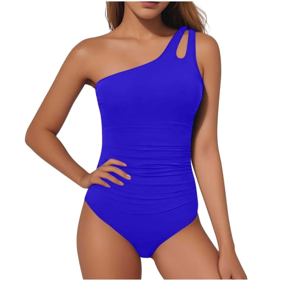 Dolkfu High Waisted Woman Swimsuit Onepiece Tummy Control Swim Sets One Shoulder Coverage Bathing Suits for Women M