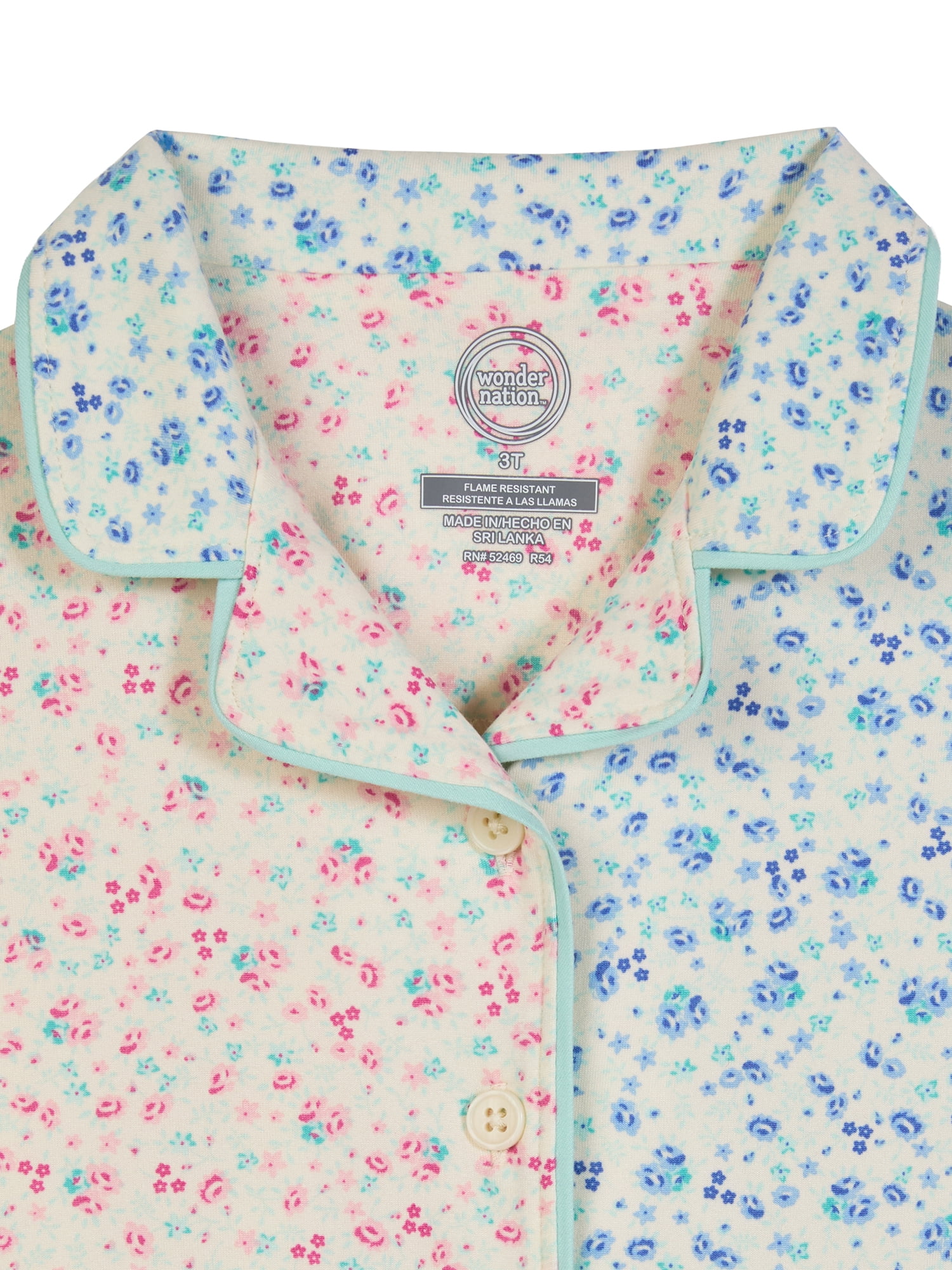 Wonder Nation Toddler Girls Short Sleeve Button Front Pajama Top and Shorts Set, 2-Piece, Sizes Sizes 3T-5T