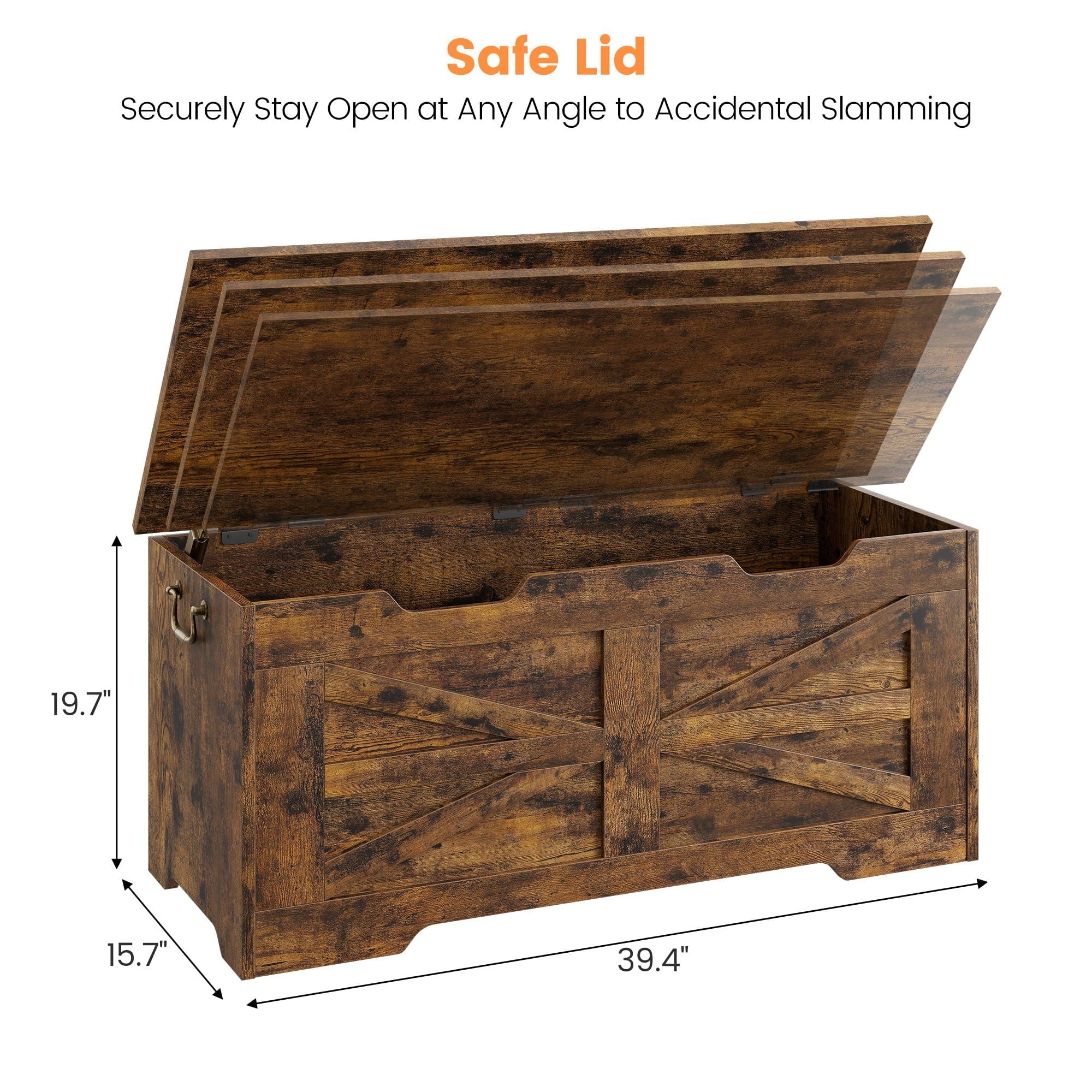 Accreate Storage Chest, 39.4" Large Toy Chest, Wood Toy Box for Boys Girls,Storage Bench with Safety Hinge, Supports 350 Lbs, Storage Trunk for Living Room, Bedroom, Playroom