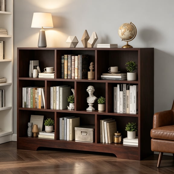 Book Shelf, 10 Cubes Storage Organizer, 3-Tier Open Shelf Wooden Bookcase, Freestanding Cherry Bookshelf Cube Shelf for Bedroom, Living Room, Home Office