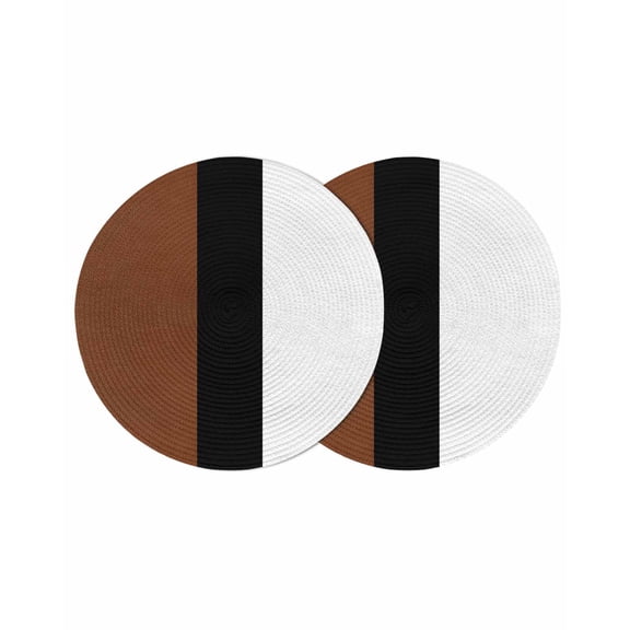Brown Black White Boho Round 15 Inch Placemats Set of 2, Modern Striped Art HeatResistant Non Slip Place Mats for Dining Table, Wipeable Braided Kitchen Table Mats for Housewarming