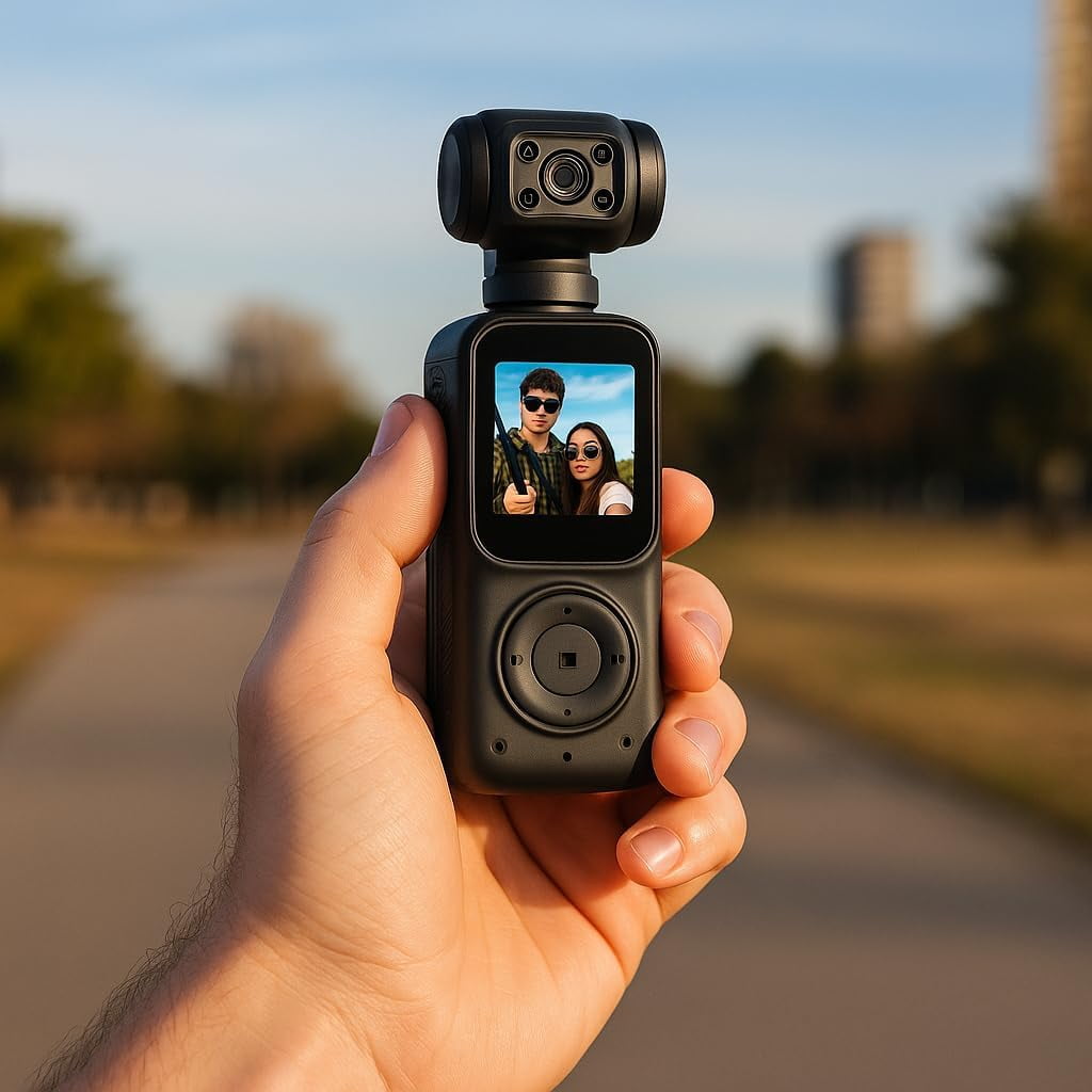 KLIOMAX 2K Pocket Camera with 3-Axis Gimbal Stabilizer, Digital Video Camera for Photography, Action & Vlogging Camera with LCD Screen, Face Tracking, Motion Stabilization, Body Cam POV Camera