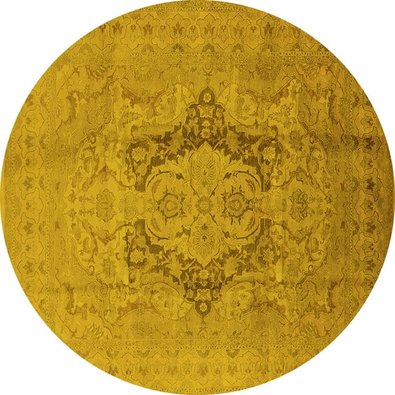Ahgly Company Indoor Round Oriental Yellow Industrial Area Rugs, 5' Round