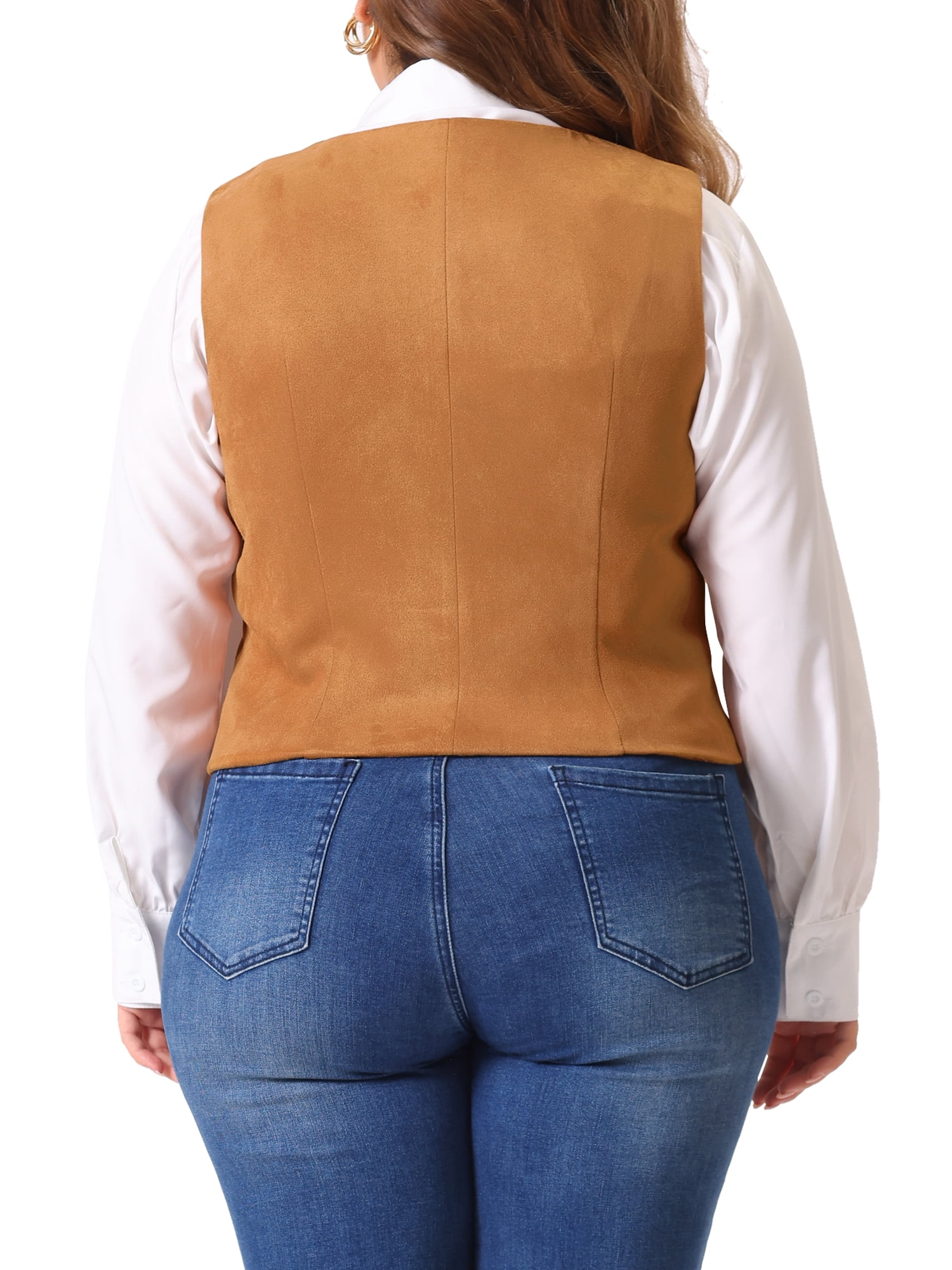 DARING DIVA Women's Plus Size Fully Lined 4 Button V-Neck Dressy Suit Vest 1X Brown