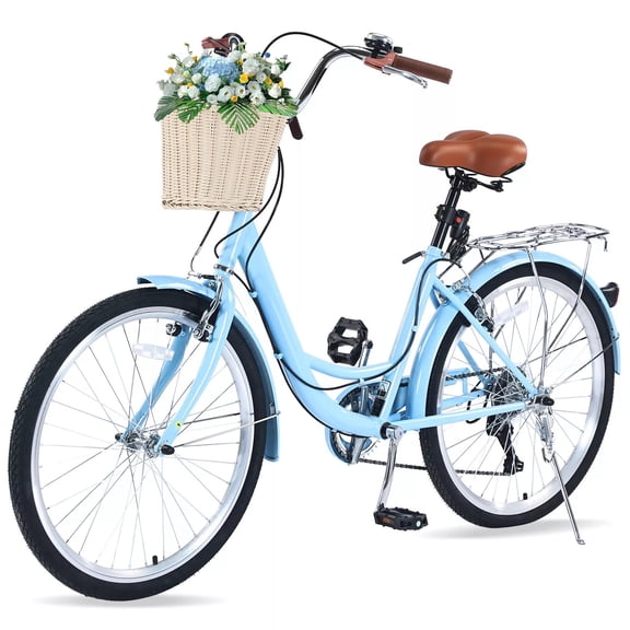 Jacgood 26" 7 Speed Cruiser Bike Adult Beach Bicycle Bike For Ladies City Bike,Light Blue Cozy Seat