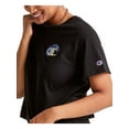 thumbnail image 3 of CHAMPION Womens Black Ribbed Cropped Logo Graphic Short Sleeve Crew Neck T-Shirt L, 3 of 4