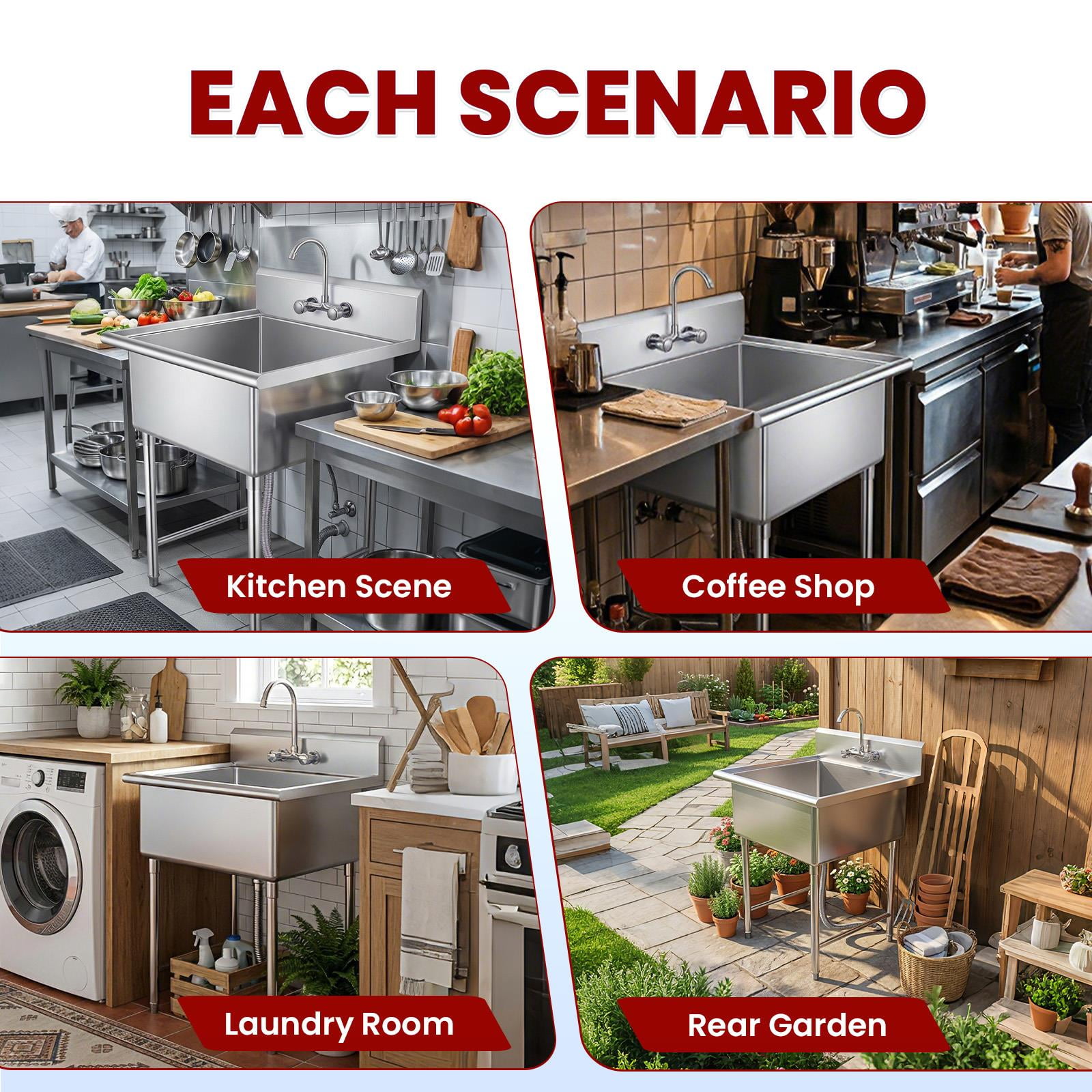 Home Utility Heavy Duty Laundry Garage Sink,  Freestanding Laundry Sink for Garage or Kitchen, Indoor Outdoor Utility Tub with Pull-Out Faucet, Towel Bar, 27.56” D*27” W*56.7” H