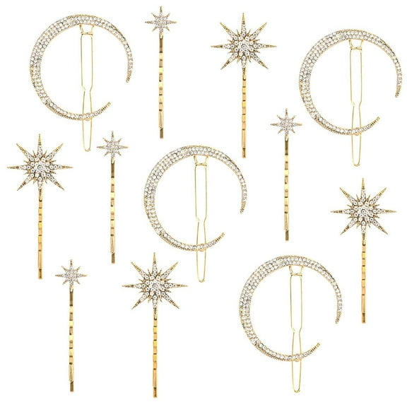 WeiDongzhuo 12 Pack Stars Moon Hair Clips Vintage Rhinestone Metal Alloy Hair Pins for Women Girls