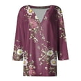 thumbnail image 4 of CYMMPU Flower Pattern V Neck Blouses for Women Dressy Casual Spring Tops 3/4 Sleeve Fall Fashion Shirts Loose Fit Tunic Tops Business Elegant Work Topss Multicolor XXXXL, 4 of 5