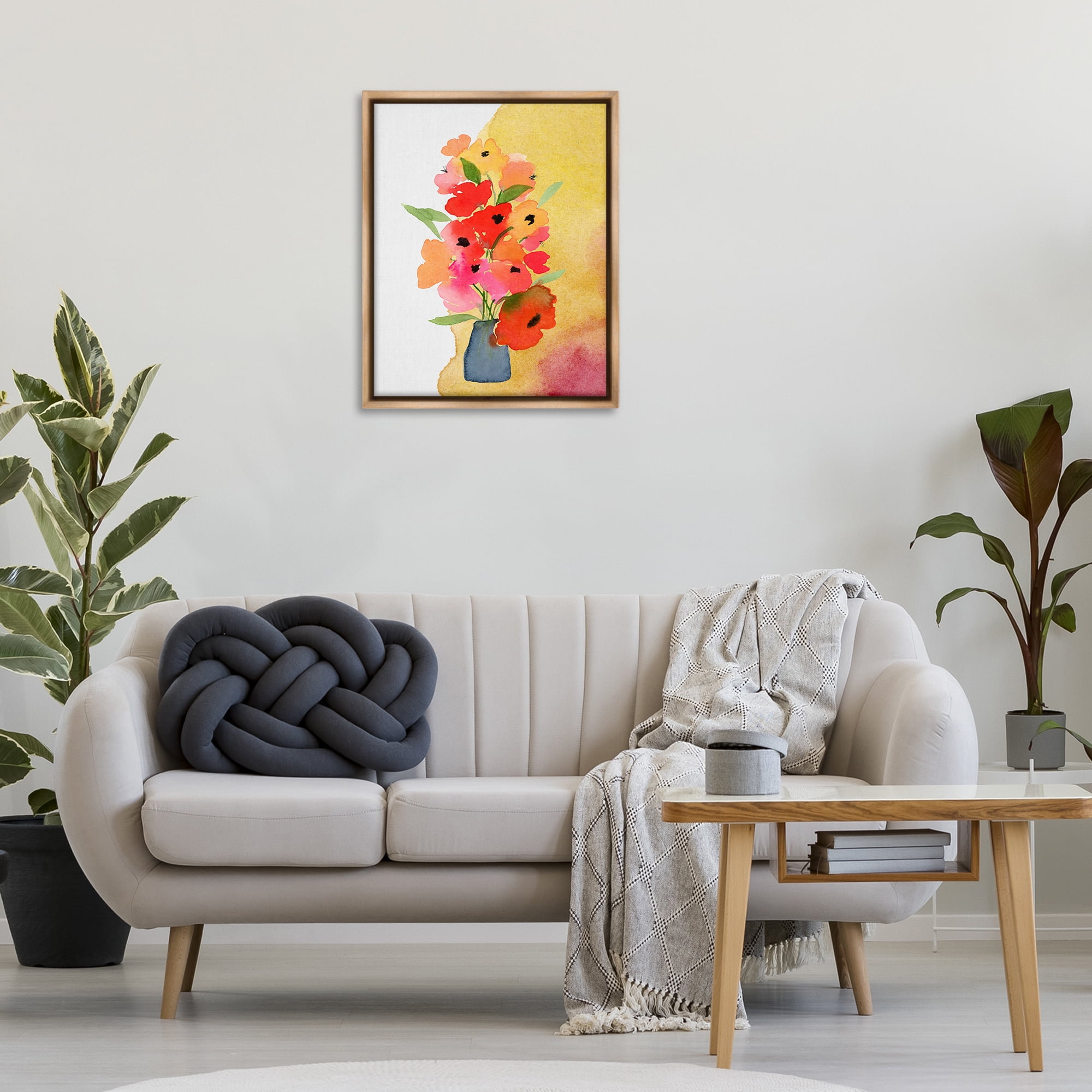 Stupell Industries Bright Abstract Florals Botanical & Floral Painting Brown Floater Framed Art Print Wall Art, 25 x 31