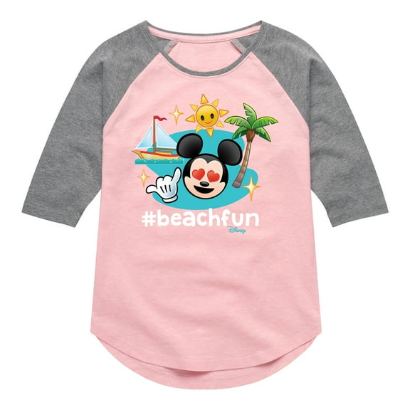 Disney Emoji - Beach Fun - Toddler And Youth Girls Raglan Graphic T-Shirt
