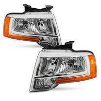 AKKON - Fits 2015-2017 Ford Expedition Chrome Headlights Headlamps Pair Driver Passenger Replacement 15 16 17