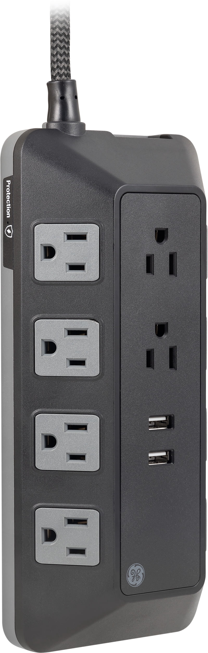 GE Adapt 10-Outlet Surge Protector Power Strip, USB Hub, 4ft Braided Cord, Black