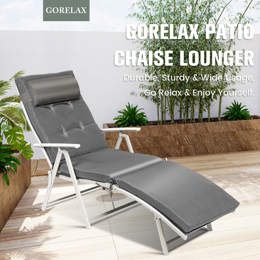Aimee Lii Adjustable Outdoor Lightweight Folding Chaise Lounge Chair with Pillow, Patio Loungers, Gray Aimee Lii Adjustable Outdoor Lightweight Folding Chaise Lounge Chair with Pillow, Patio Loungers, Gray