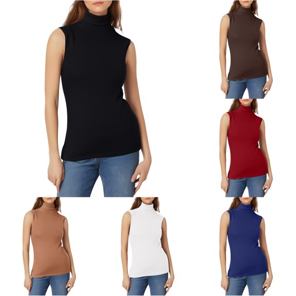 ChoXxx Women's Fashion Solid Color Inside Small Shirt Sleeveless Turtleneck Vest Base Shirt Black XXXL