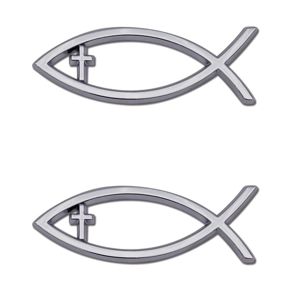 2 Mini Christian Fish OEM Chrome Emblems for Motorcycles, Watercrafts, and Decorations - Universal Fit at 2.5" x 0.8" - All Weather - 2-Pack