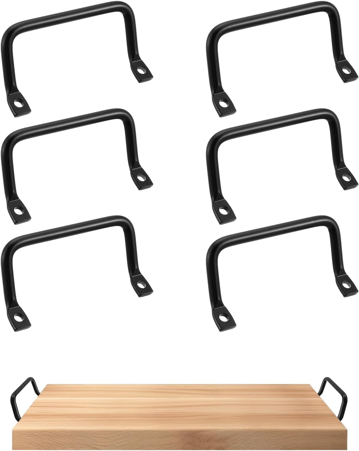 RGHJAR-6 Pcs Metal Charcuterie Board Handles, Black Matte, 4 Inch Pull Handles, Side Fixing, For Trays, Stove Cover, Noodle Board, Cutting Board