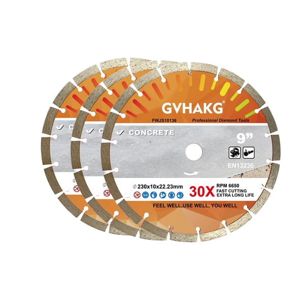 9in Diamond Concrete Blade, Segmented General Purpose Blade Dry/Wet Cutting Masonry Brick Block Stone (3 Pcs)