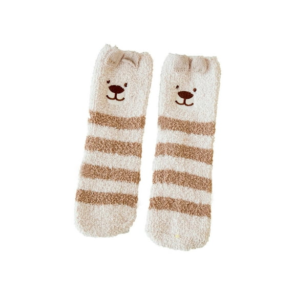 Yanyanz Toddler Socks, Women Fuzzy Socks Winter Coral Socks Middle Cute Stocking, Socks Khaki One Size