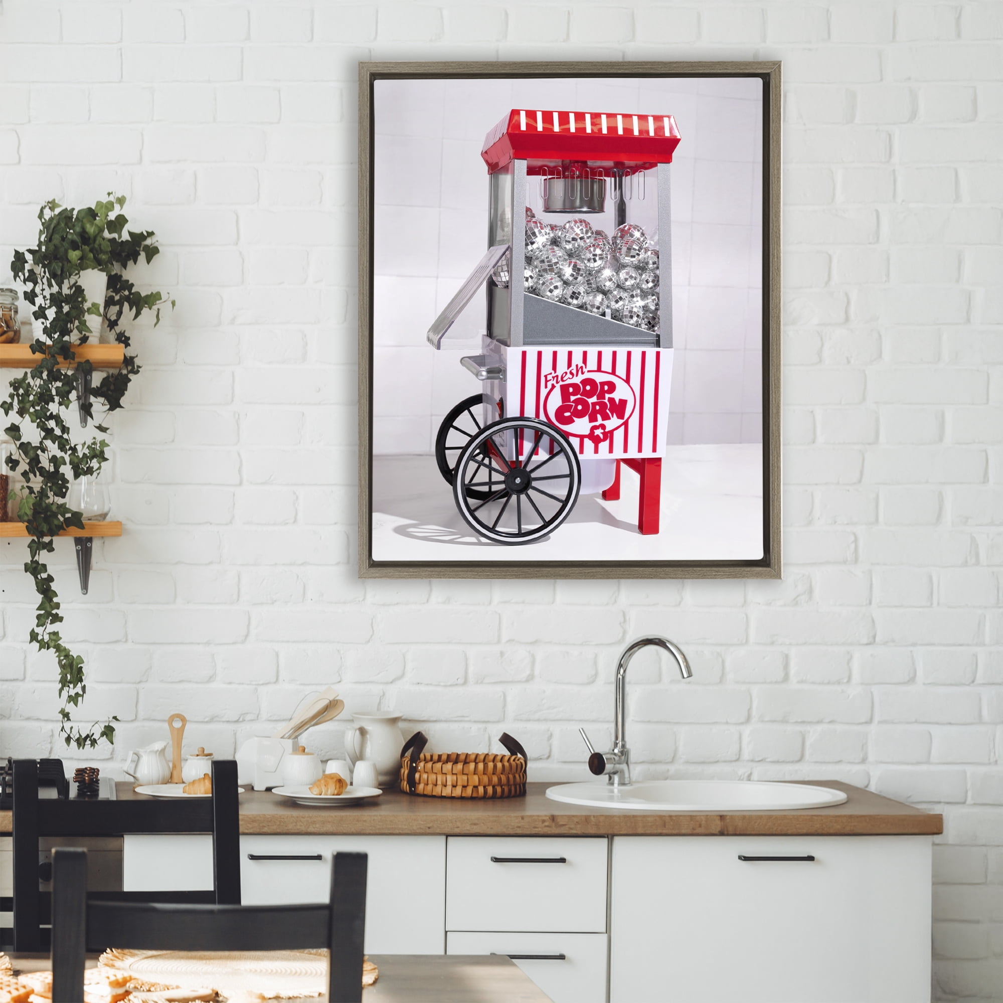 Stupell Industries Fun Disco Popcorn Machine Brown Framed Floater Canvas Wall Art, design by LISH Creative