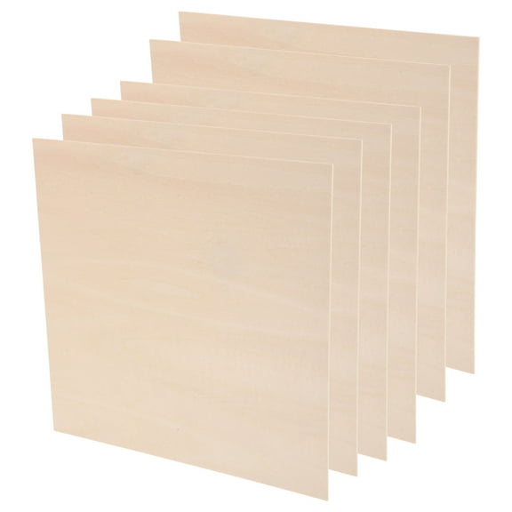 IDEANATEGRATE Plywood Sheets 6Set for Woodworking Projects Square Beige 11.8x11.8x0.1in Wood Panel
