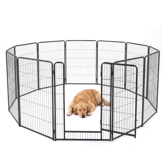 40" Tall Heavy-Duty Metal Dog Playpen with Door, 12-Panel Folding Portable Exercise Pen, Rust-Resistant, Secure Fastener for Indoor & Outdoor Use, Black